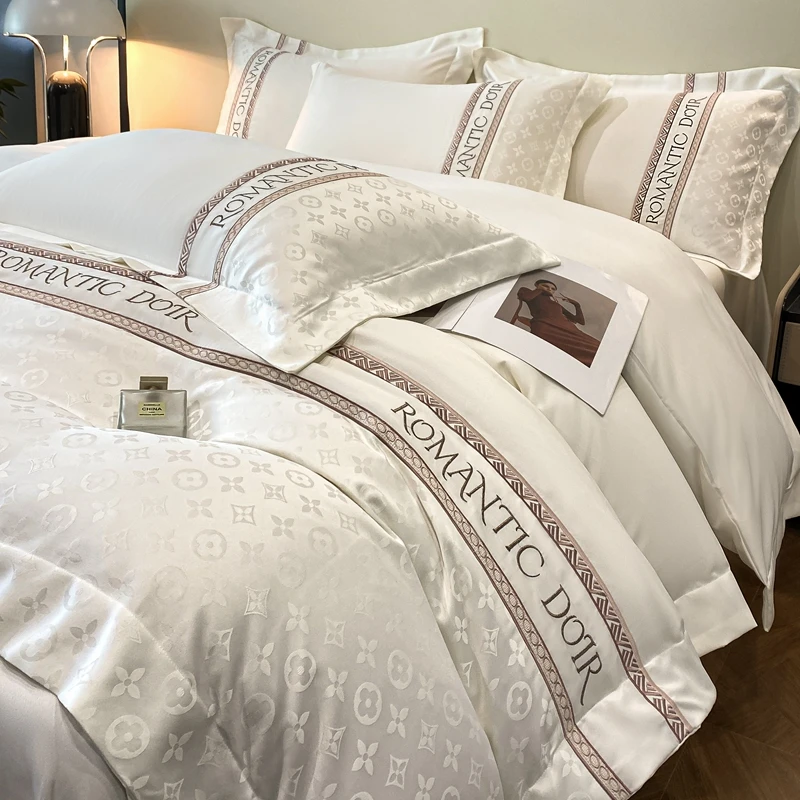 富安娜家纺夏季新款冰丝刺绣四件套轻奢高档裸睡凉感高档床上用品