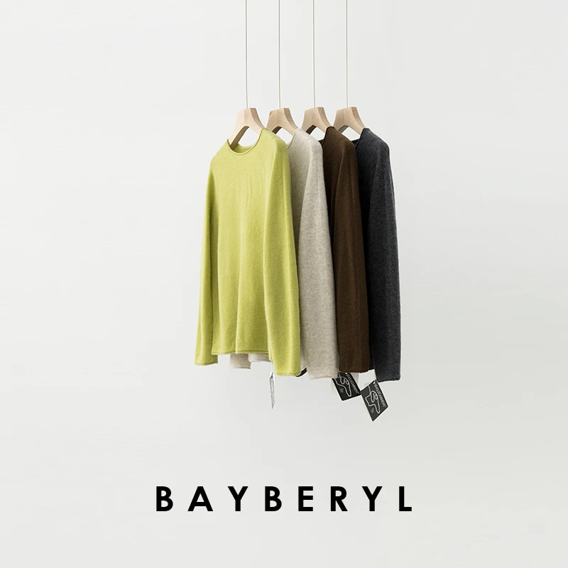BAYBERYL老贝无缝一体*柔软卷边圆领羊绒秋针织衫ZZS5H1801-9/21