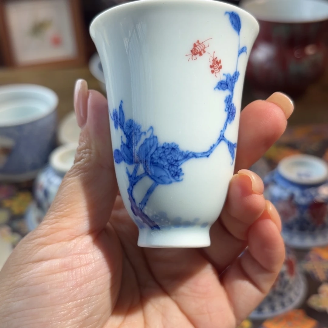 陶孤品青花手绘杯杯杯杯闻香杯