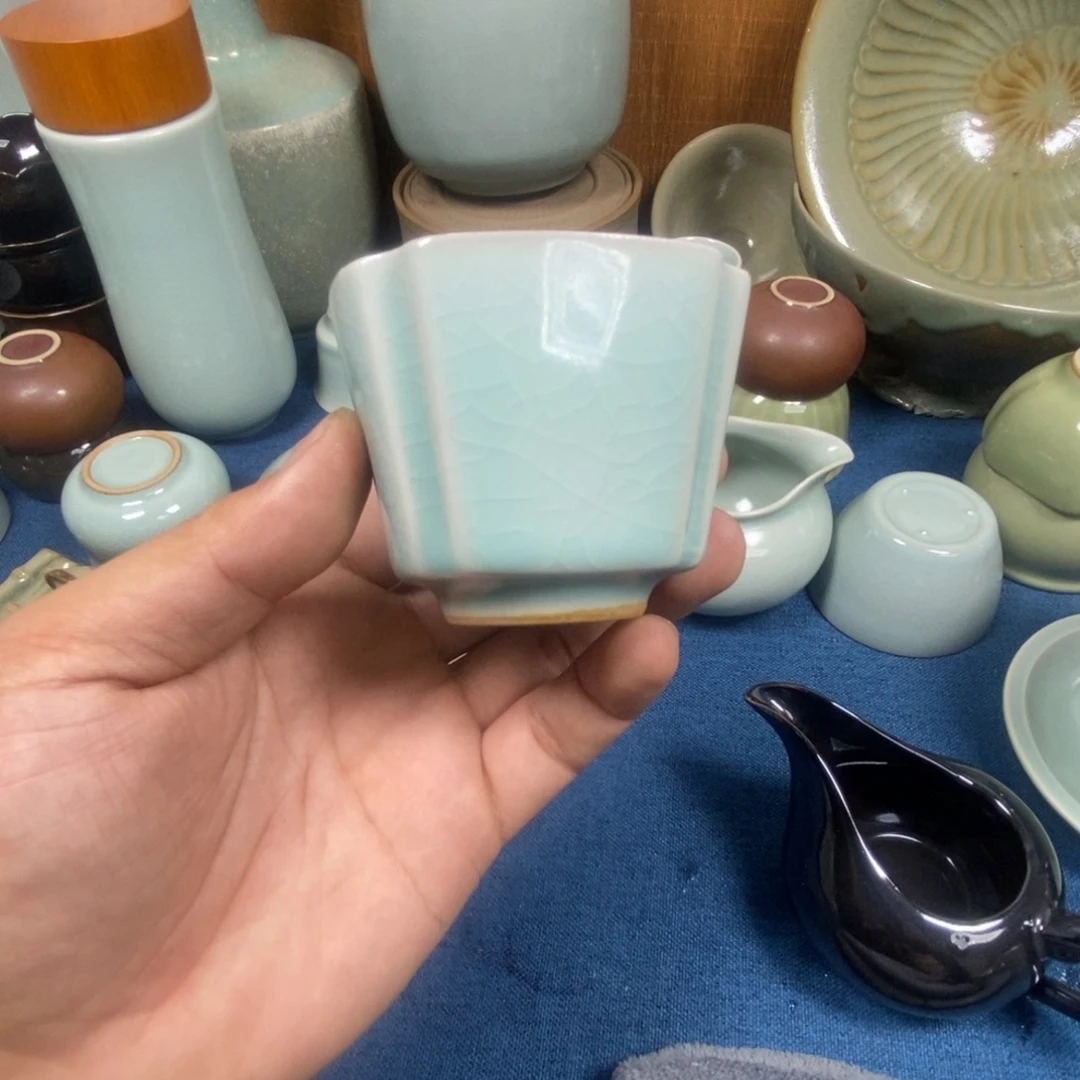 杯子瓷清凉寺汝瓷天青色仿古釉50cc（瑕）清透
