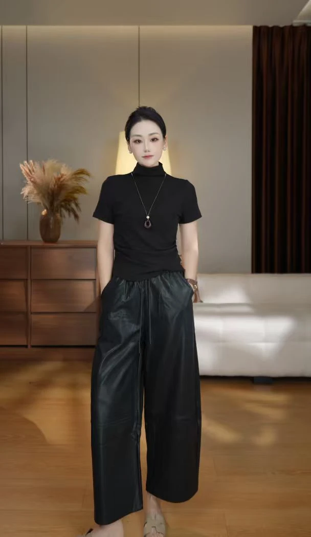 【裤子】JINGJIE STUDIO  秋季设计感时尚百搭气质宽松皮裤 5978