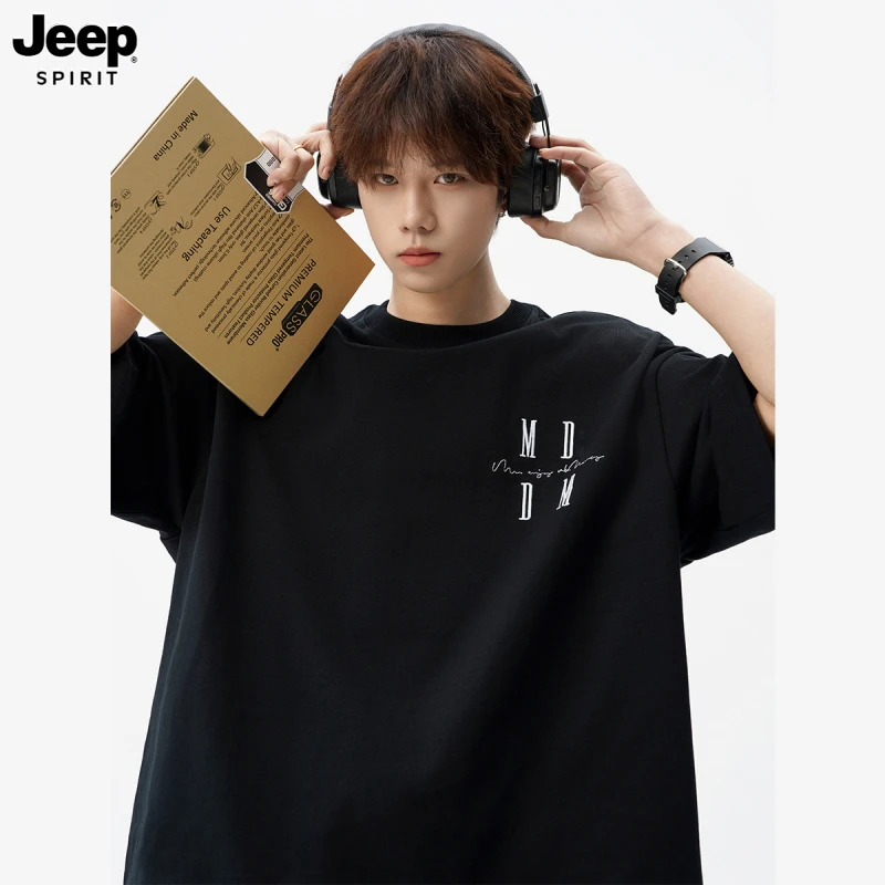 Jeep吉普高街字母印花短袖t恤男生夏新款美式高级感休闲半袖体恤