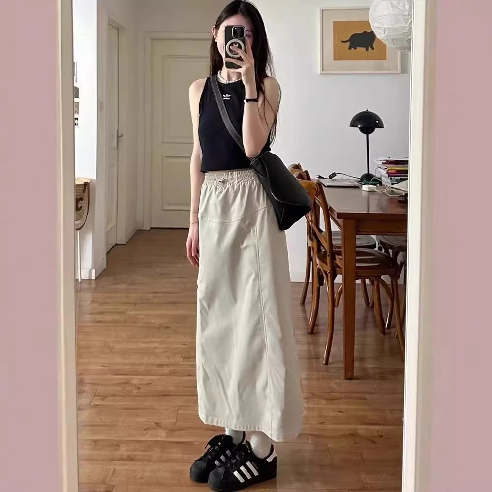 ZTHP美式工装裙女20新款夏季高腰显瘦a字半身裙复古bella中长裙S