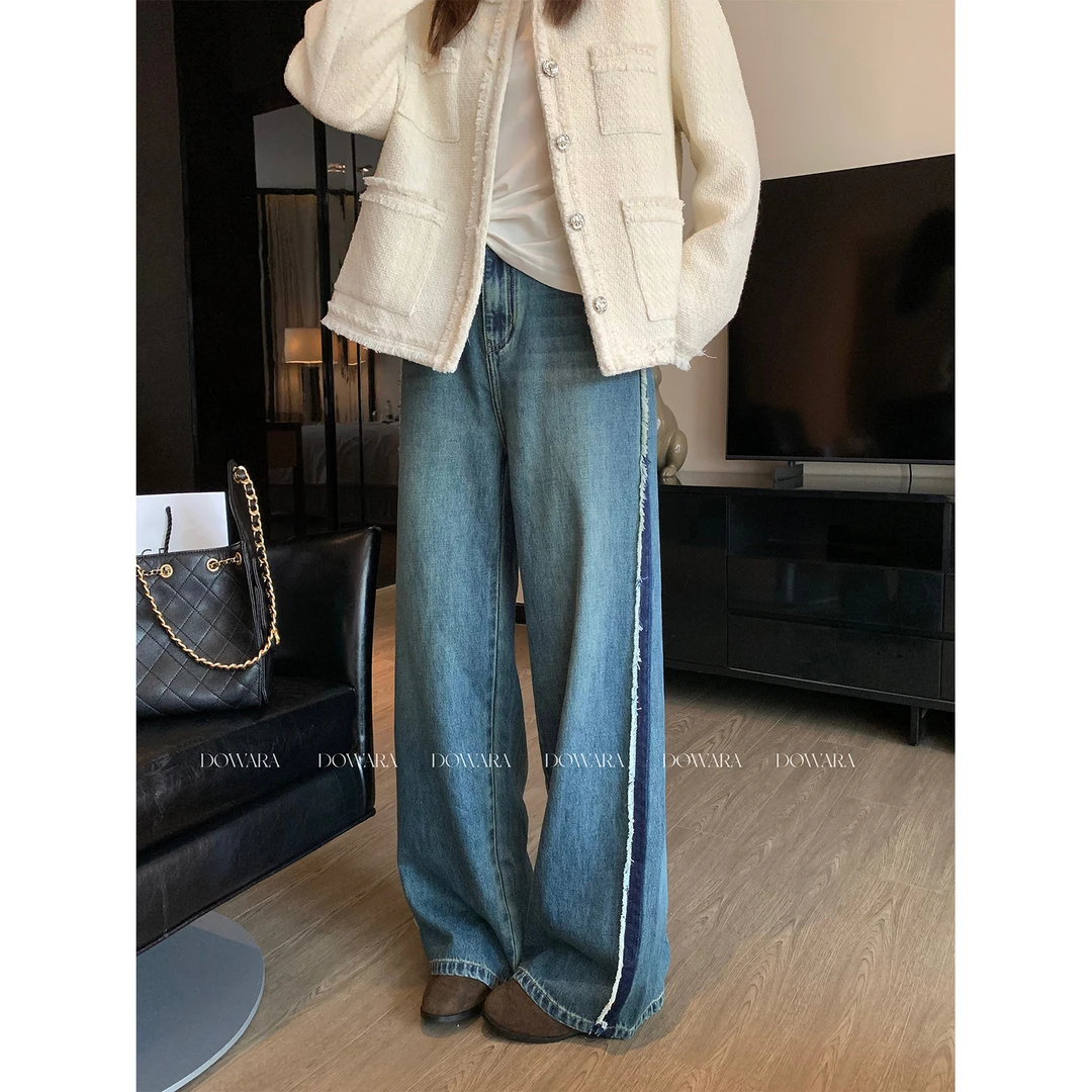 现货2627D大婉酱微胖定制【秋絮觅秋】水洗复古百搭高腰直筒牛仔裤