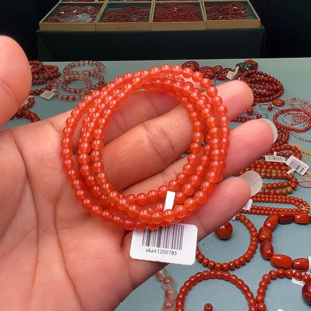 南红玛瑙未镶嵌手链樱桃红卡4十