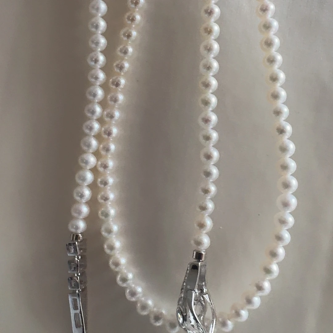 淡水珍珠颈饰银S925镶嵌4-5mm 灵蛇毛衣链