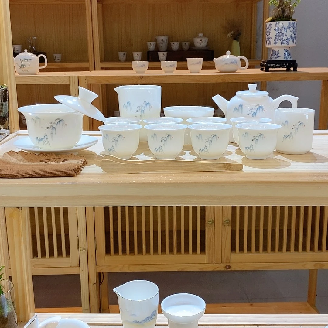 【墨城】羊脂玉瓷高山流水16头