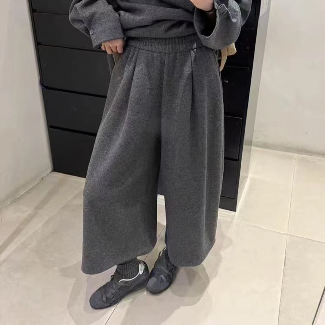 冬季新款设计感加厚毛呢八分直筒裤