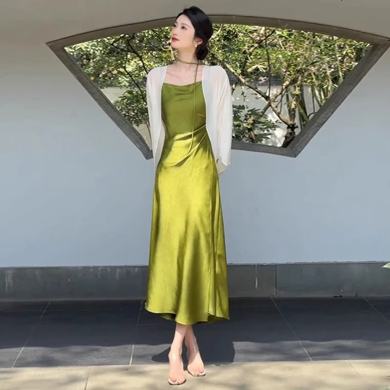 时尚高级感套装裙女夏2025新款防晒冰丝开衫披肩吊带连衣裙两件套