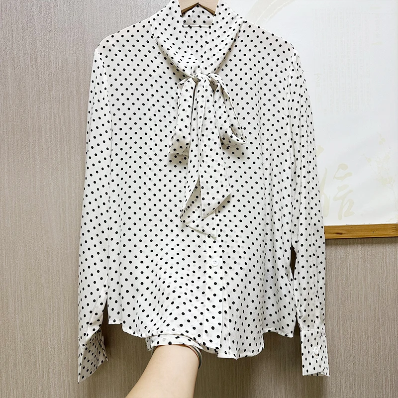 100桑蚕丝衬衫女休闲波点时尚长袖百搭气质减龄真丝衬衣
