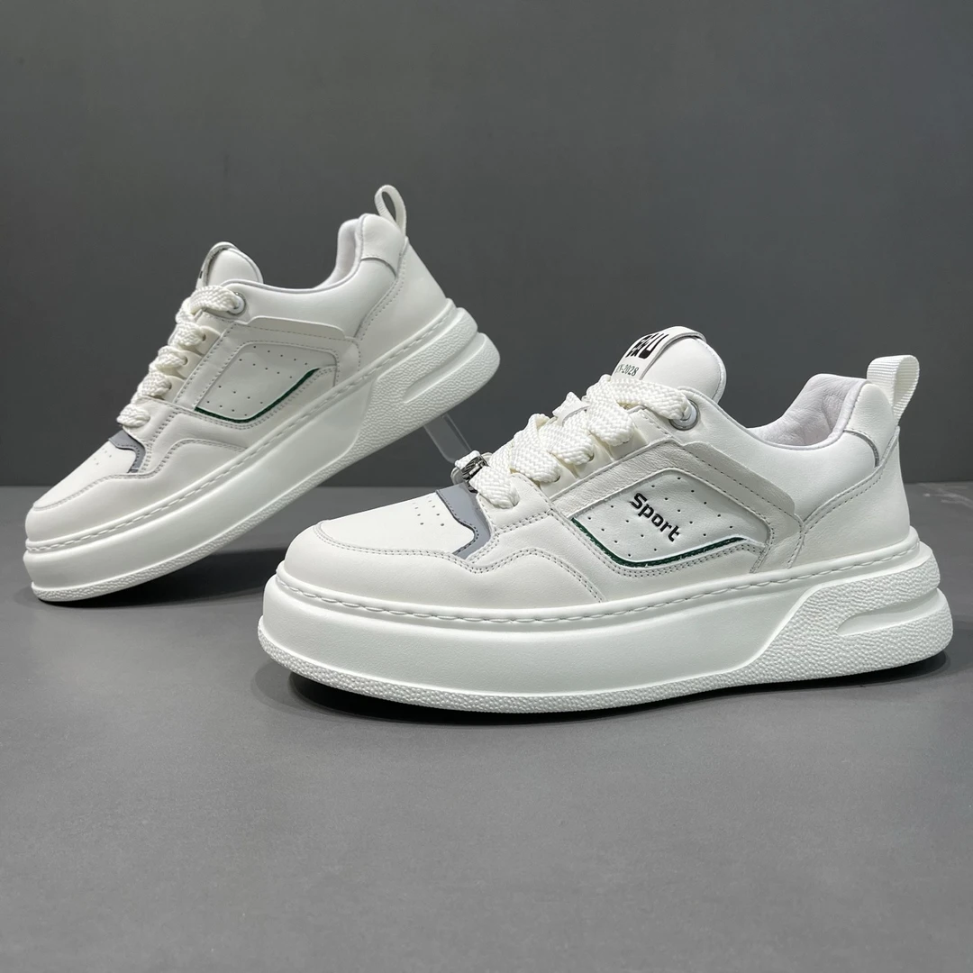 25年秋冬新款头层牛皮休闲男鞋熊猫款百搭潮运动男士透气板鞋增高