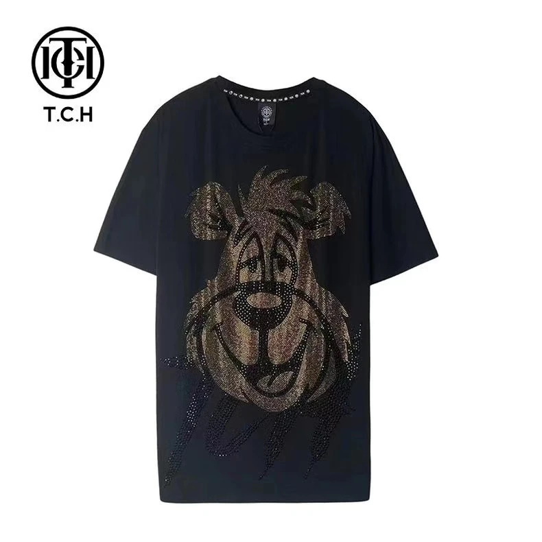 TCH-服饰秋季新款潮牌小熊烫钻连衣裙女百搭T恤裙T21130C6008-1