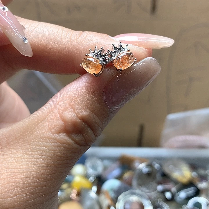 水晶水晶耳钉银S925镶嵌