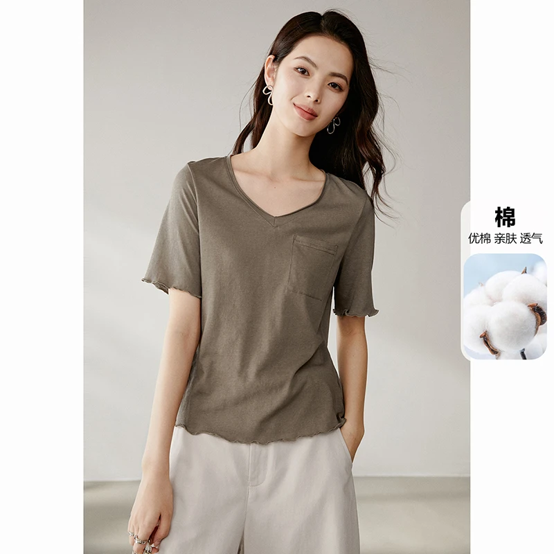 【粉丝专享】2025春夏新短袖V领棉质T女25011405