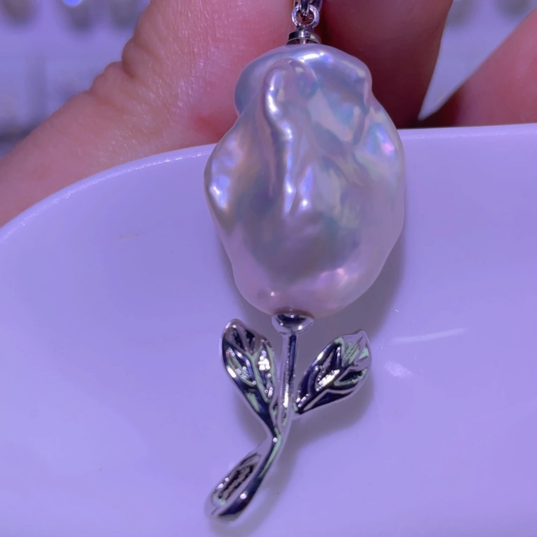 淡水珍珠天然淡水珍珠吊坠银S925镶嵌