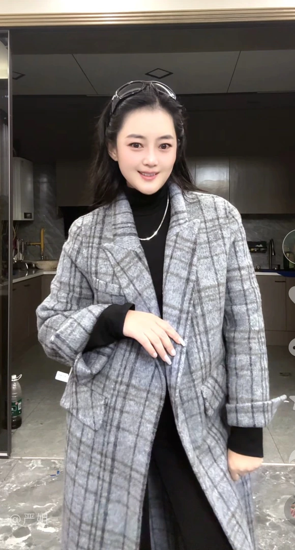 新款双面羊绒外套格子