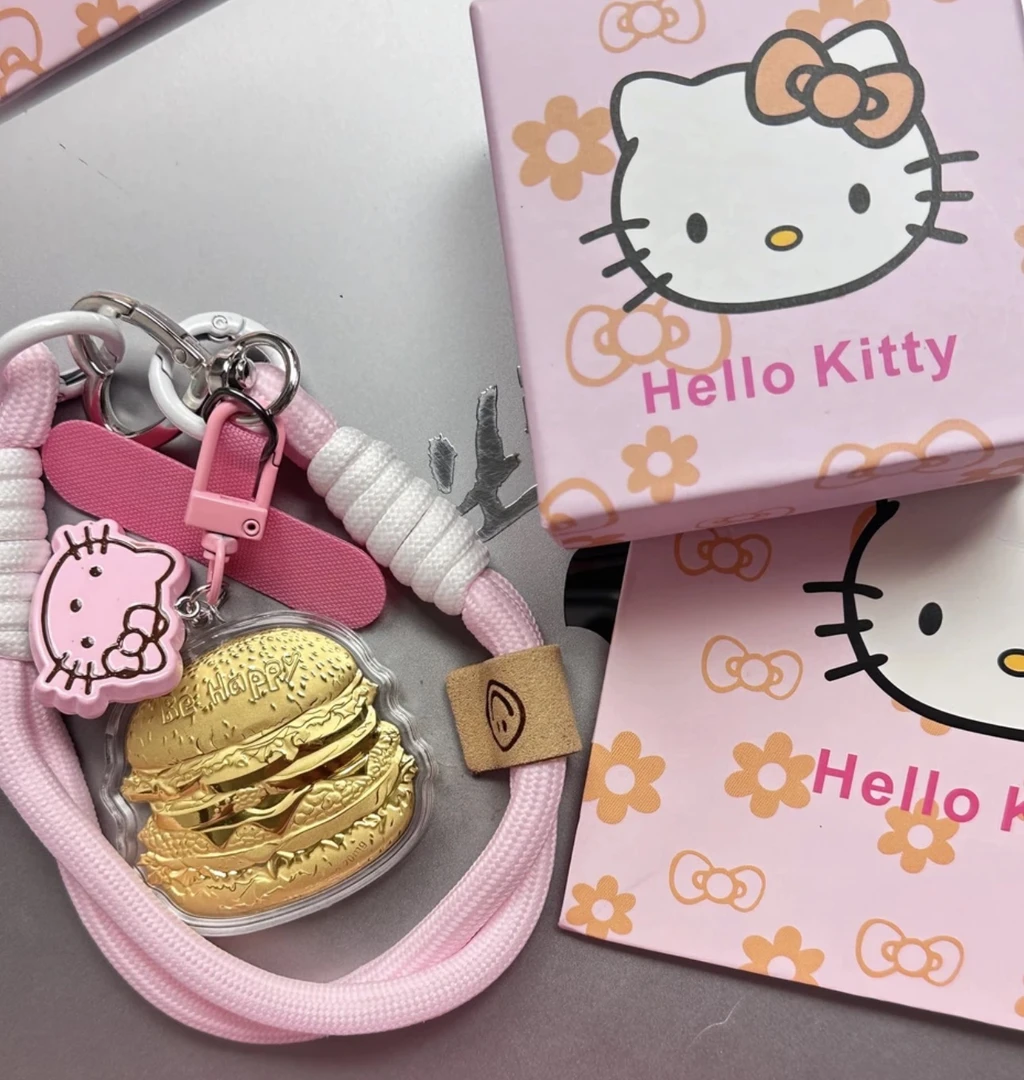 含金工艺品水贝热卖汉堡爆款钥匙扣手机链送女朋友礼物