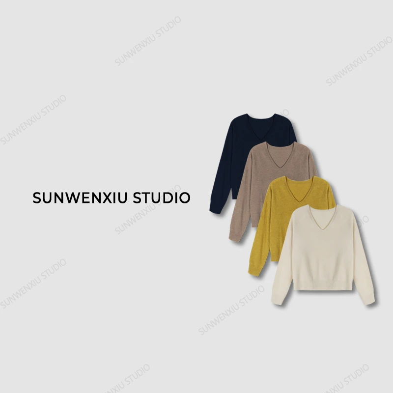 swx studio3店 “糯羊毛”秋冬经典羊毛羊绒V领针织打底套头毛衣
