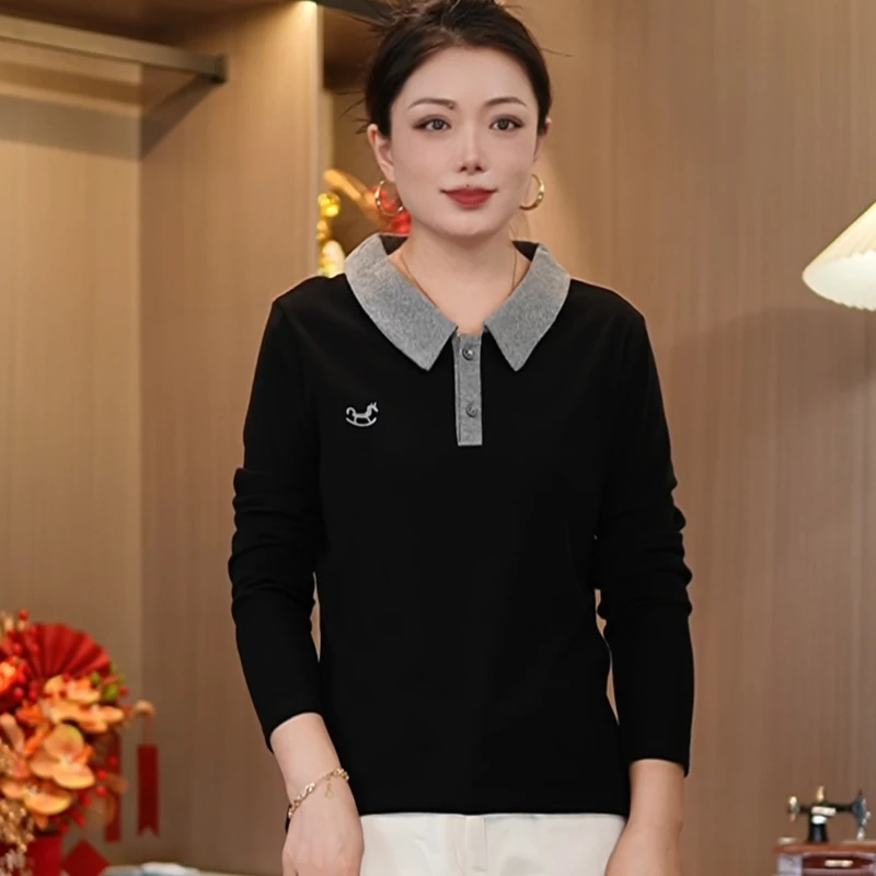 秋季新款女士长袖小衫中老年时尚百搭休闲妈妈装气质女装打底衫