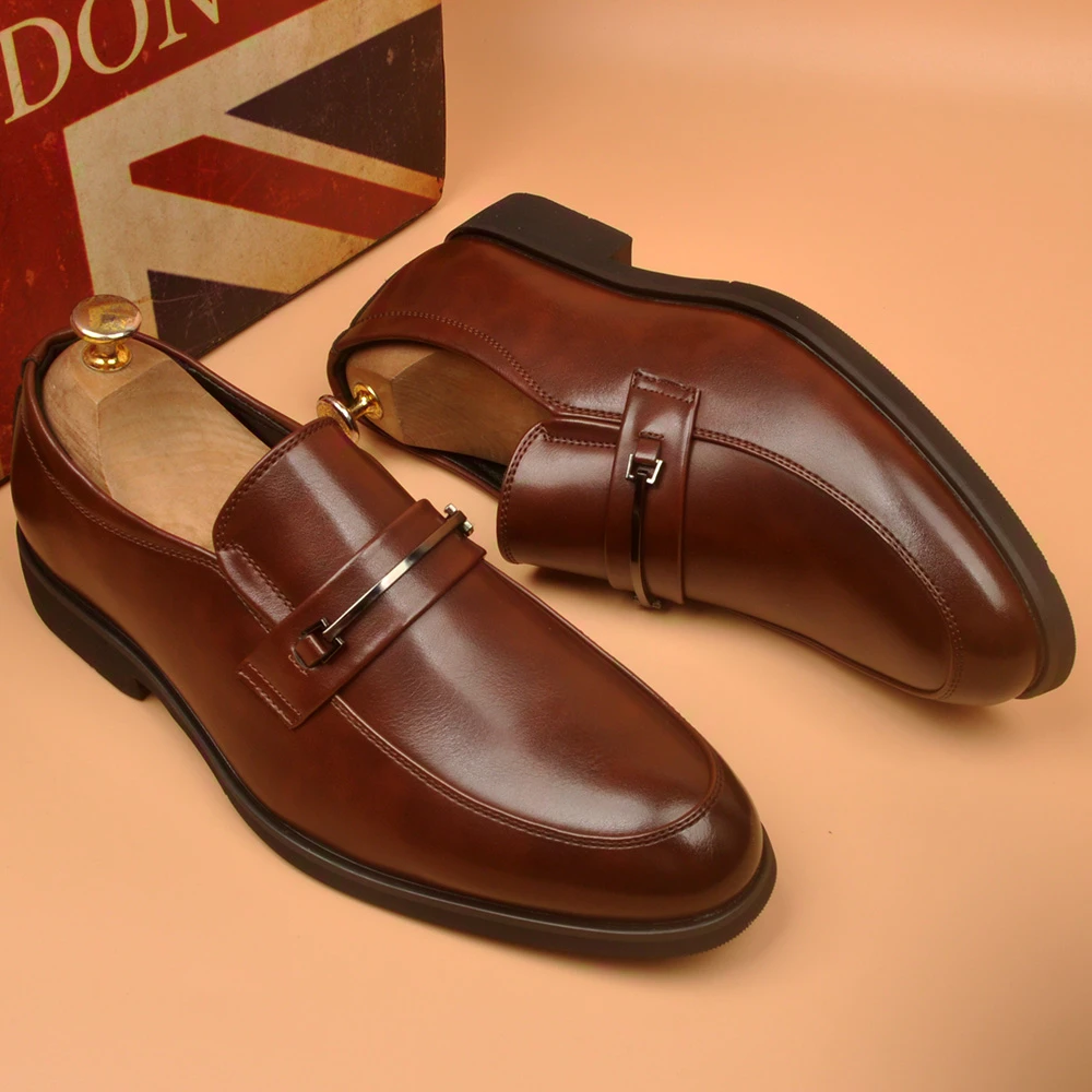 商务休闲男士一脚蹬真皮皮鞋英伦风尖头正装工作皮鞋内增高婚鞋潮