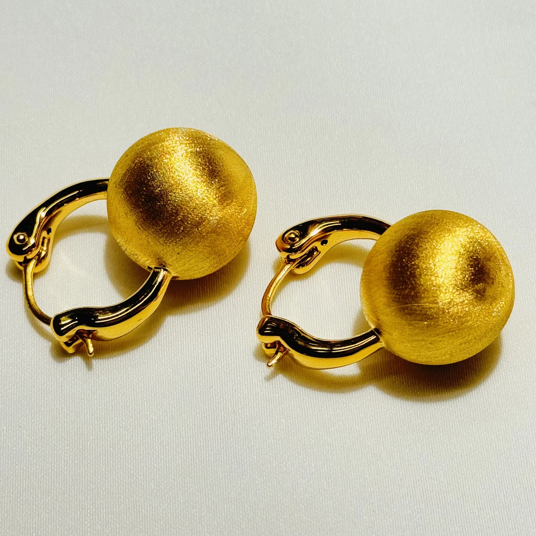 黄金足金999拉丝绣球5D硬金耳扣耳环