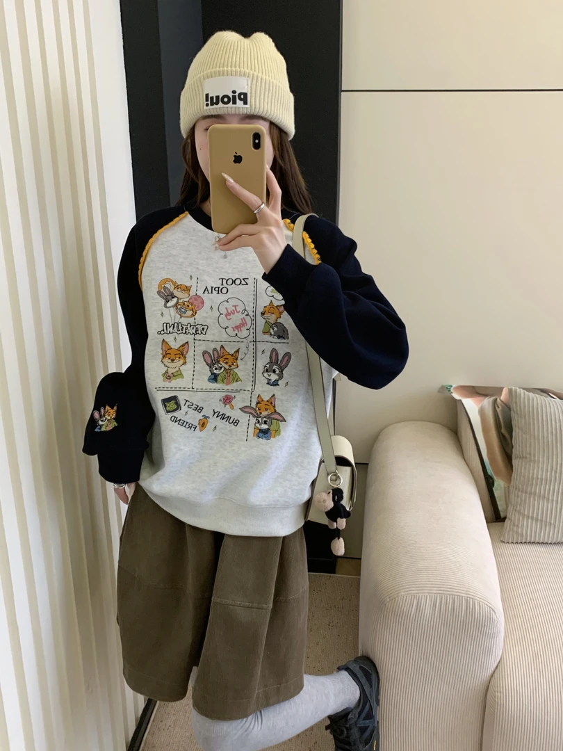 「DT」3638动物乐园韩版休闲插肩袖卫衣-不加绒