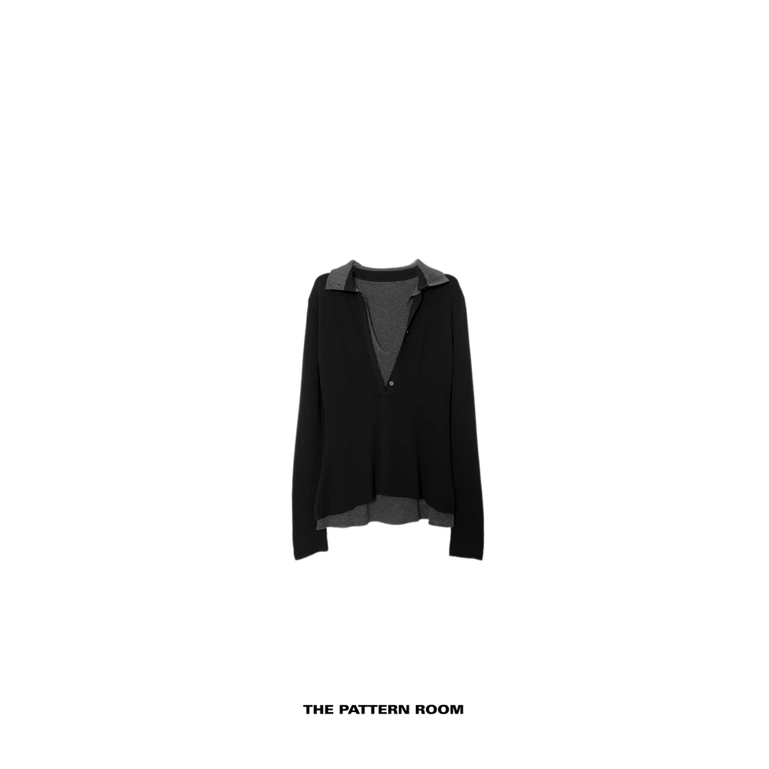 The pattern room | 递进时髦双层撞色高延展排扣上衣