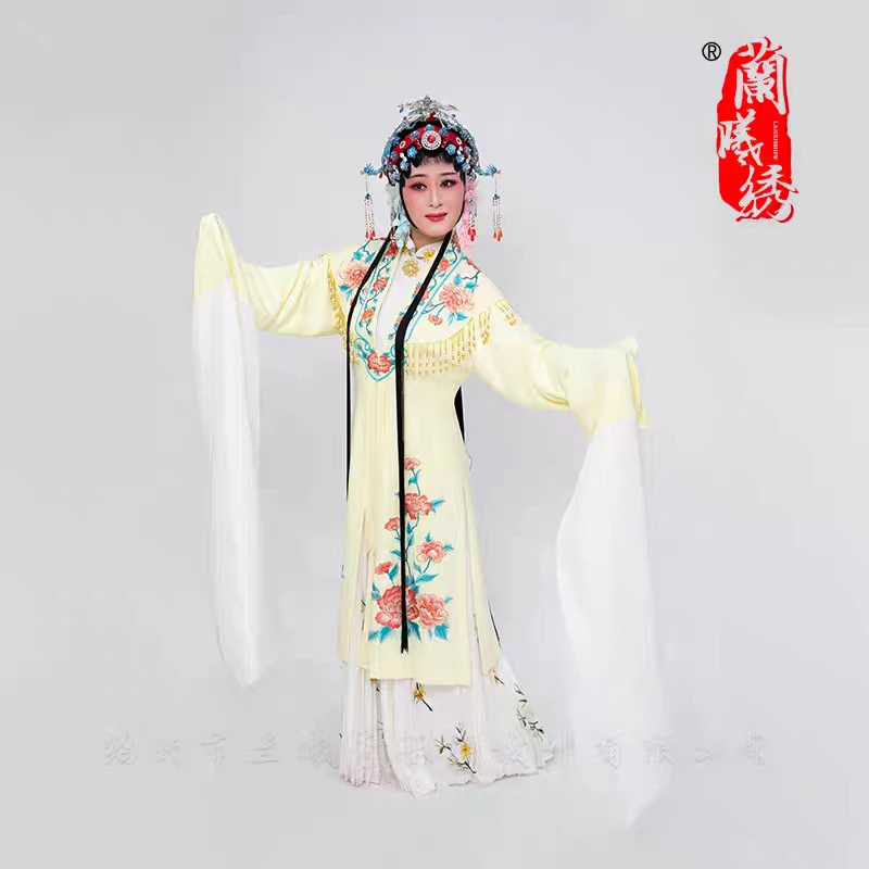 现货女披仿真丝盘金浅黄色戏曲舞台装改良越剧黄梅戏