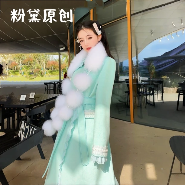 粉黛原创雪公主冬季新款白色长款外套气质秋冬女高级感设计大衣