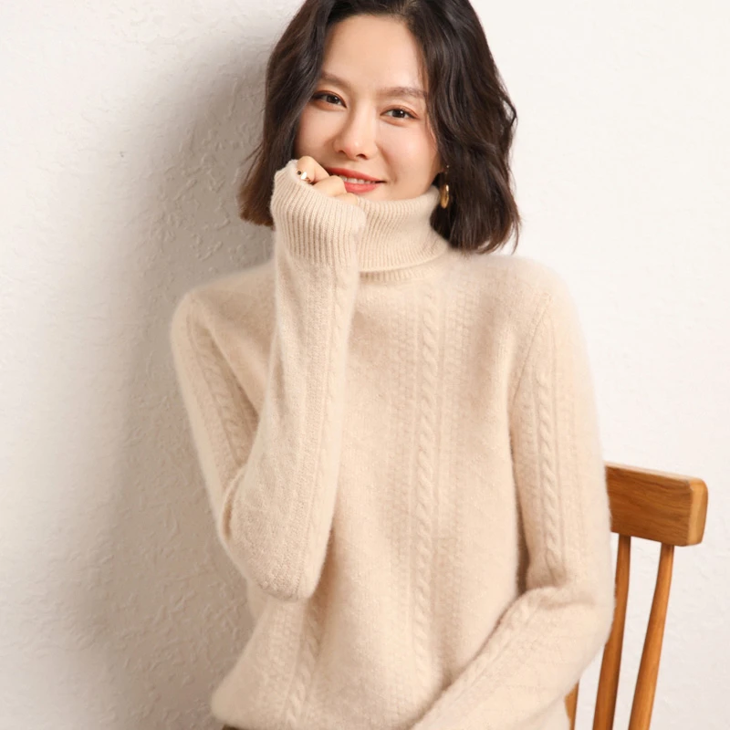重磅加厚-秋冬100%纯山羊绒衫女高领宽松显瘦休闲百搭针织打底衫