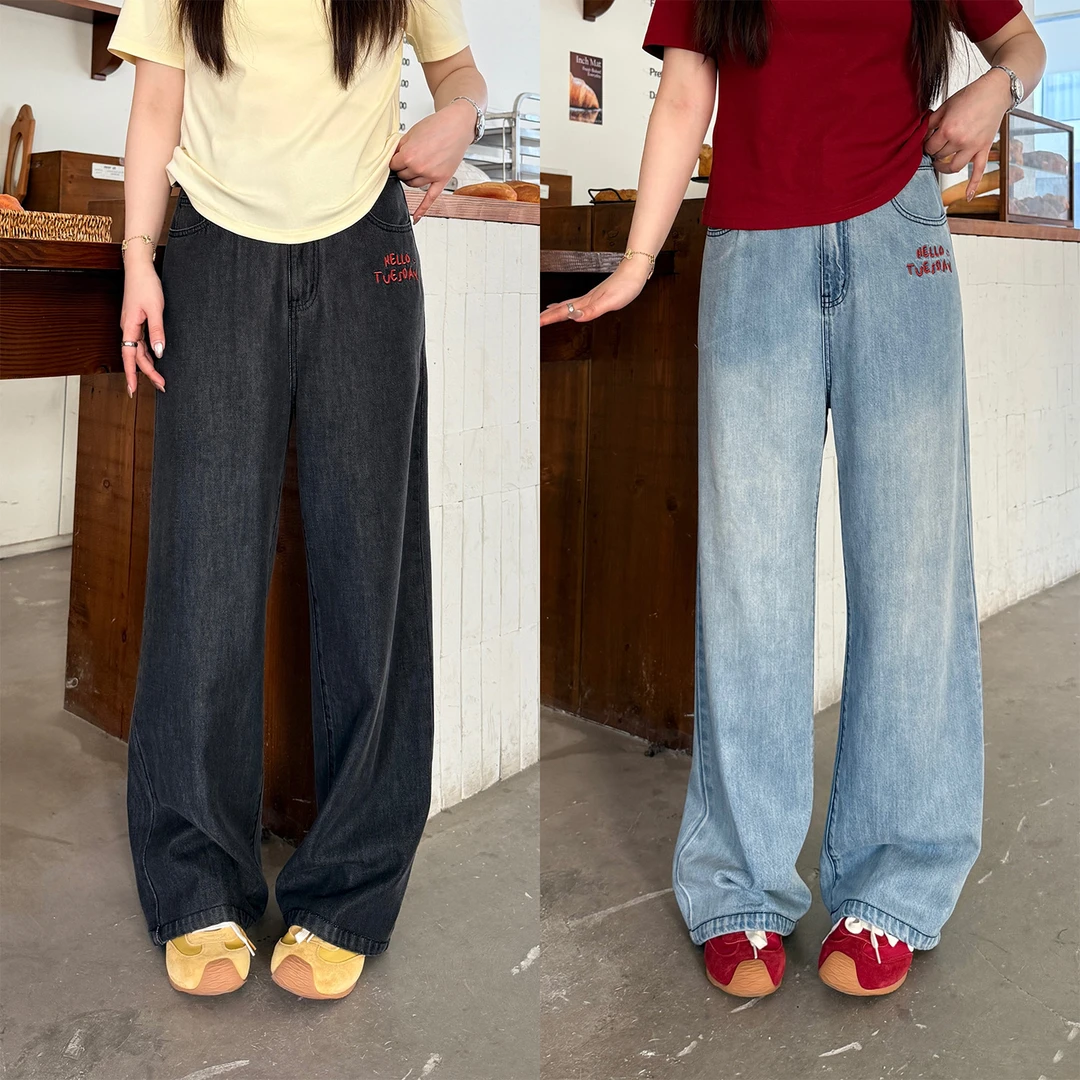 李潇洒【心动神裤】微胖大码女春夏百搭显瘦刺绣牛仔裤ZY504F25