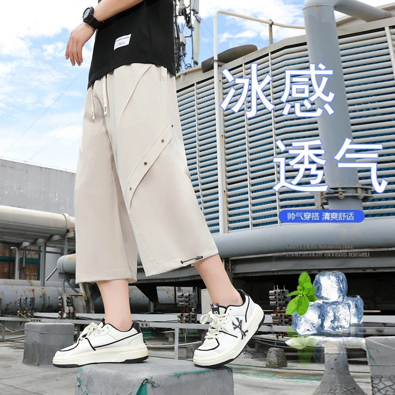 啄木鸟男士七分裤潮牌夏季新款休闲短裤男生薄款直筒中裤7分裤子