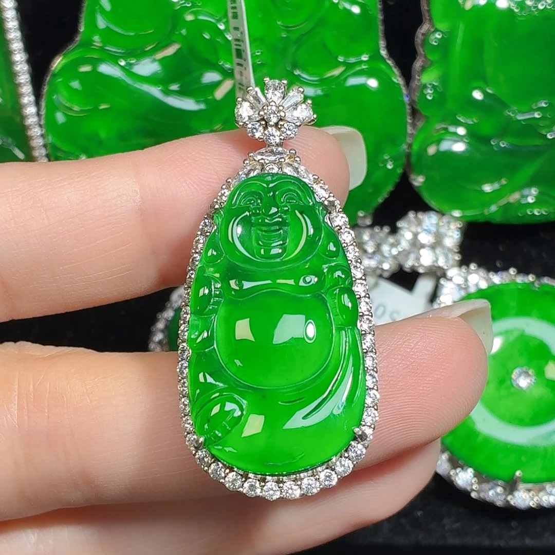 翡翠银S925镶嵌颈饰天然A货翡翠