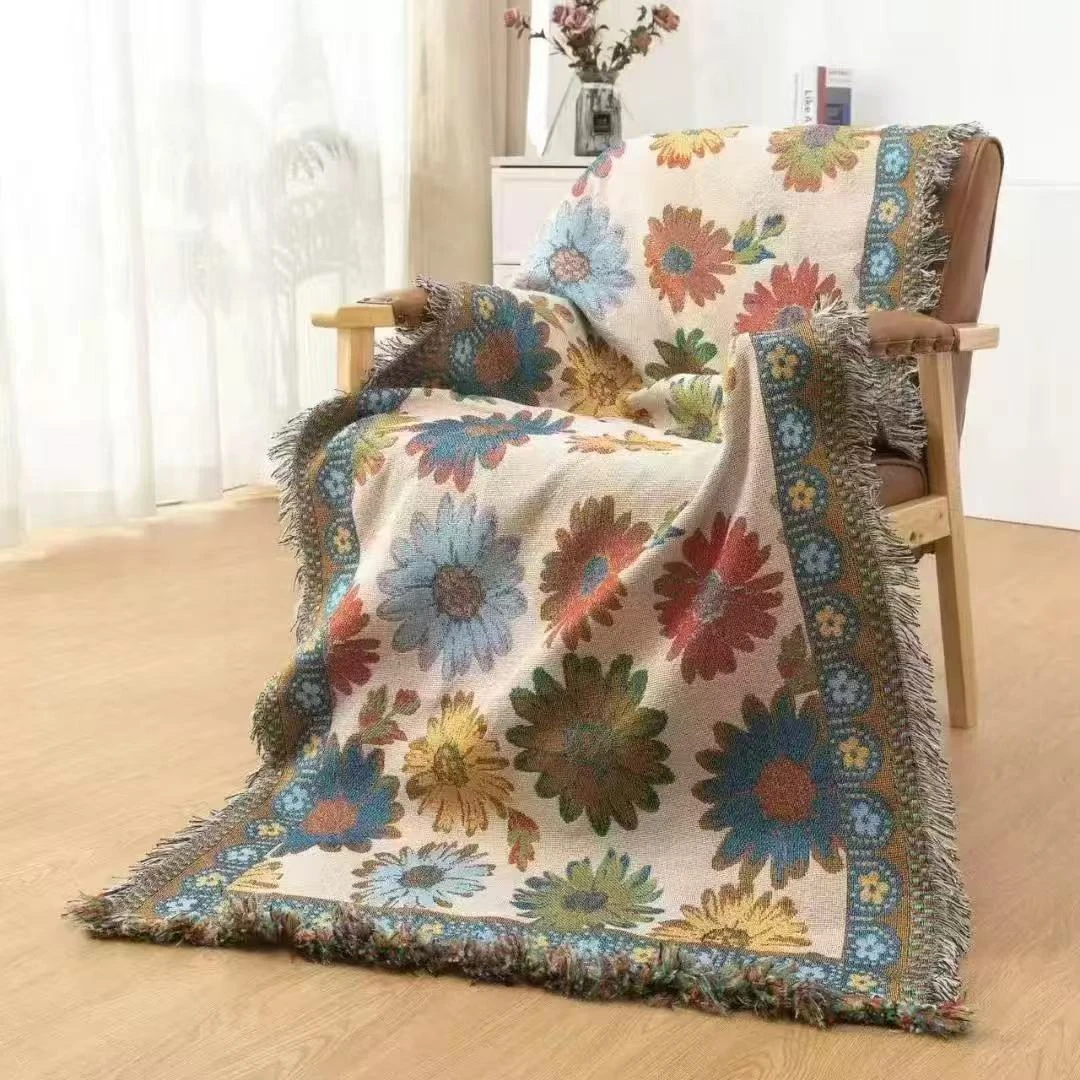 【太阳花】85x85cm亲肤柔软透气双面多功能加厚机洗沙发毯沙发巾