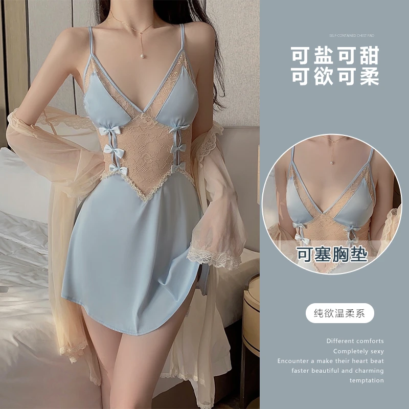 蕾丝睡裙法式家居服显瘦睡眠性感睡裙透气吊带厚款女士温柔睡袍