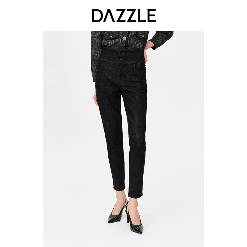 DAZZLE地素百搭高腰修身牛仔小脚裤2E3R7021A