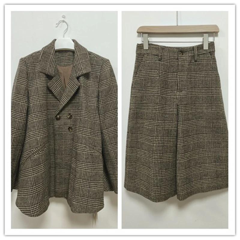 书写  套装   西装复古格子秋冬