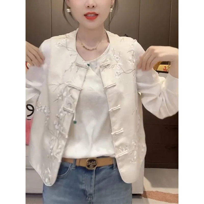新中式国风复古风盘扣碎花时尚年轻女秋复古上衣马甲时尚外搭女装