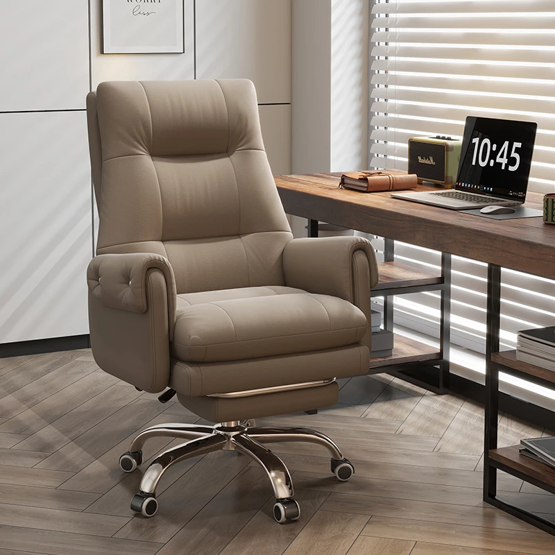 蓝泽真皮轻奢老板椅家用电脑椅舒适办公椅可躺久坐座椅书桌靠背椅