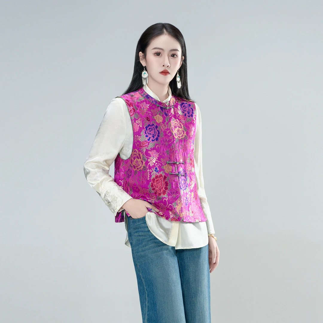 云锦（芮尔）提花圆领时尚新中式国风复古百搭气质高级感马甲61450
