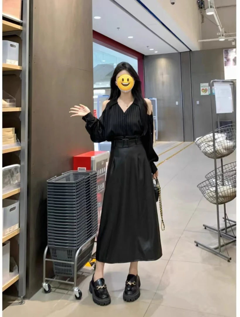 3692大码女装新款半身皮裙 衬衫