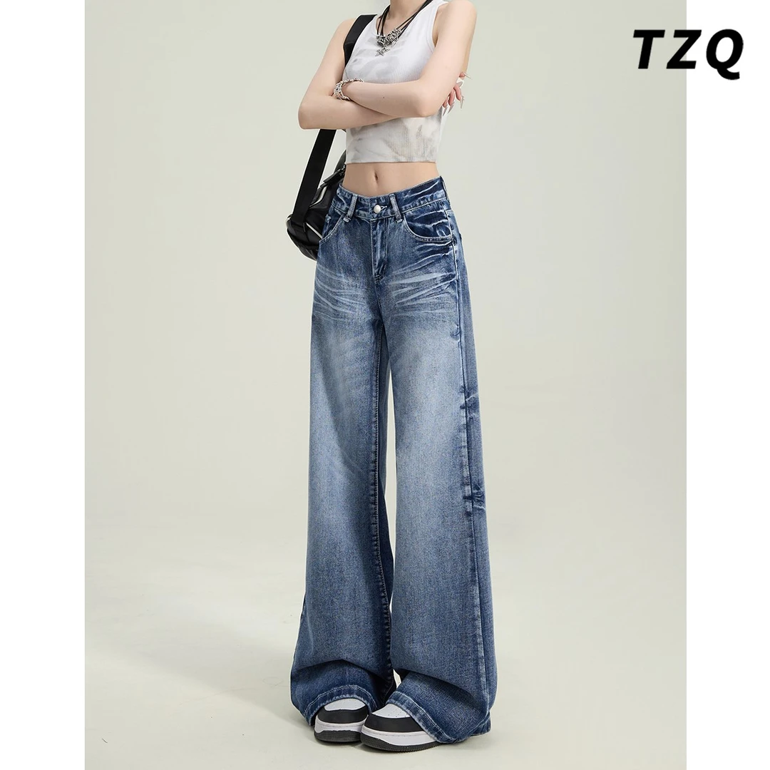 美式高腰微喇牛仔裤女2025新款时髦显瘦百搭拖地喇叭裤子TZQ82680