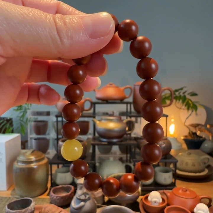 紫砂茶叶罐原矿朱泥单圈手链➕蜜蜡珠子