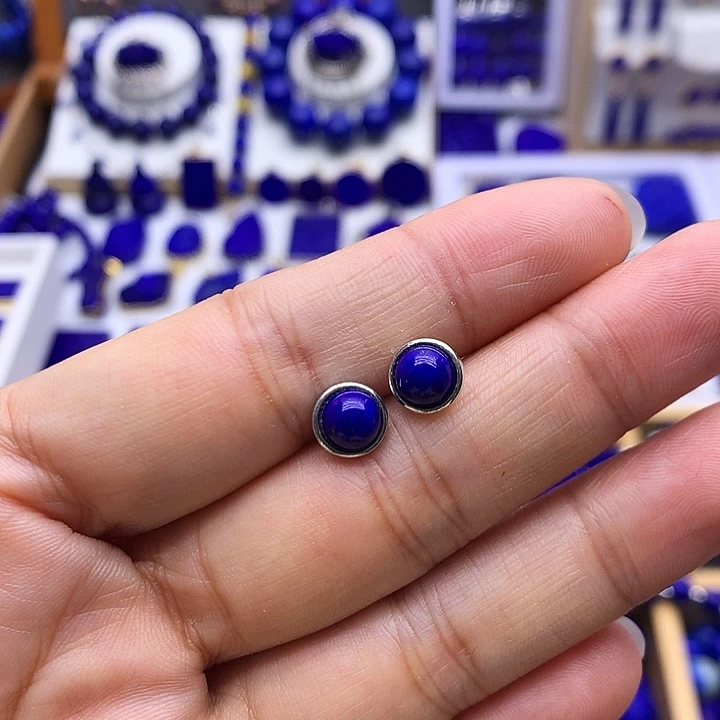 青金石银S925镶嵌耳钉