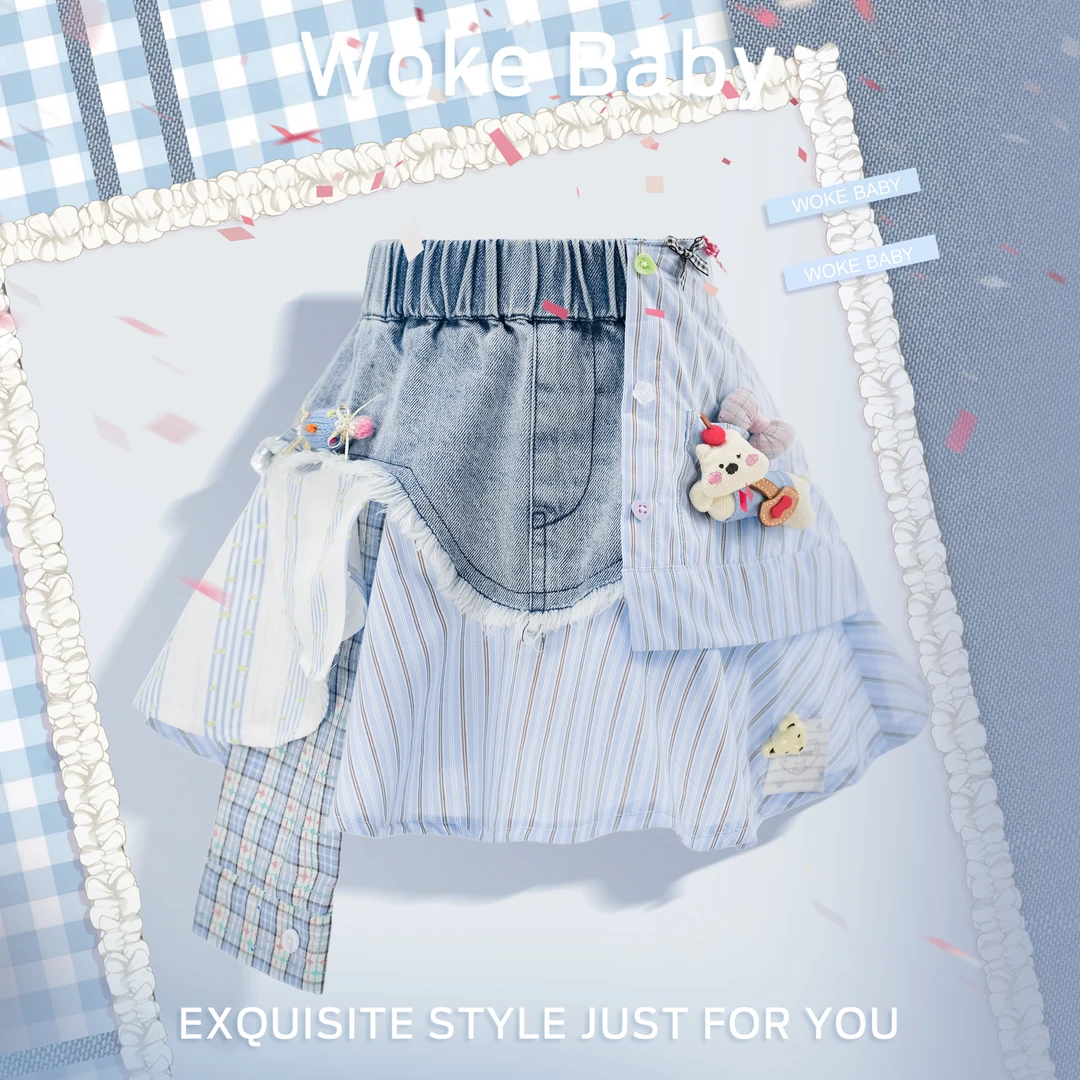 【现货】女童可爱玩偶牛仔裤短款2025女童夏季新款儿童汉服裙子F251