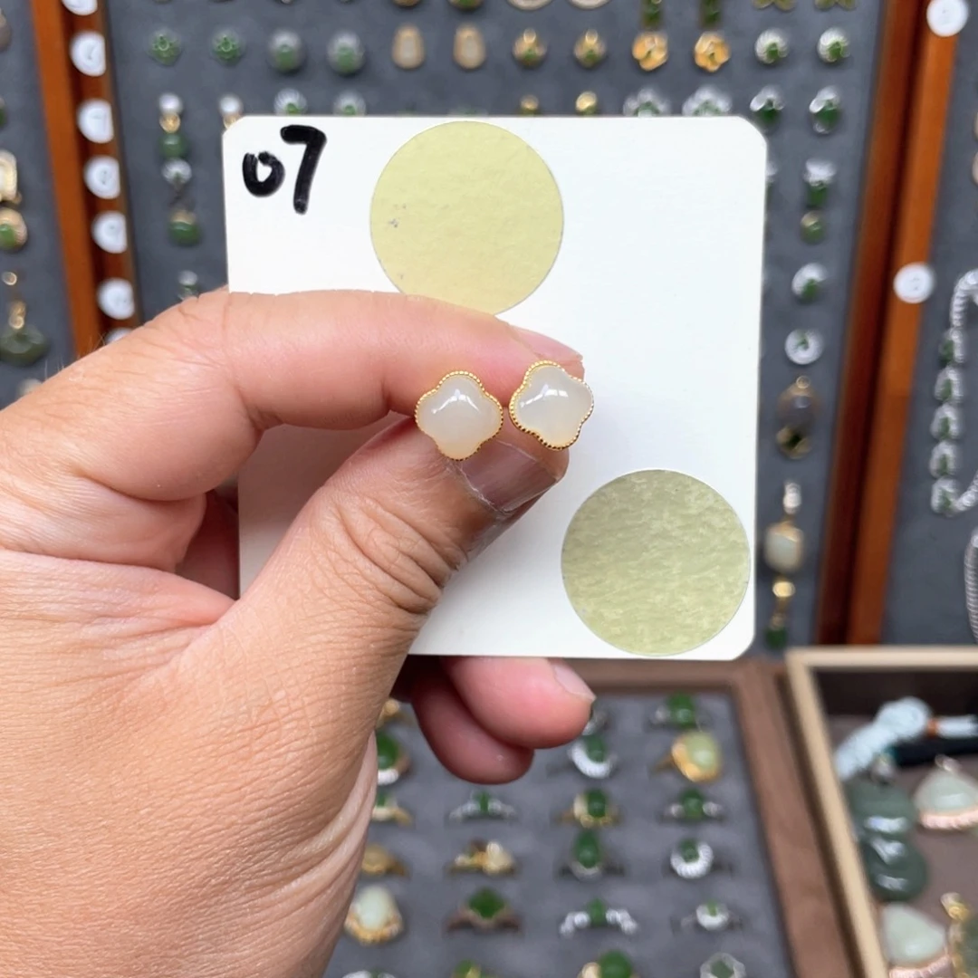 和田玉银S925镶嵌耳饰和田玉07