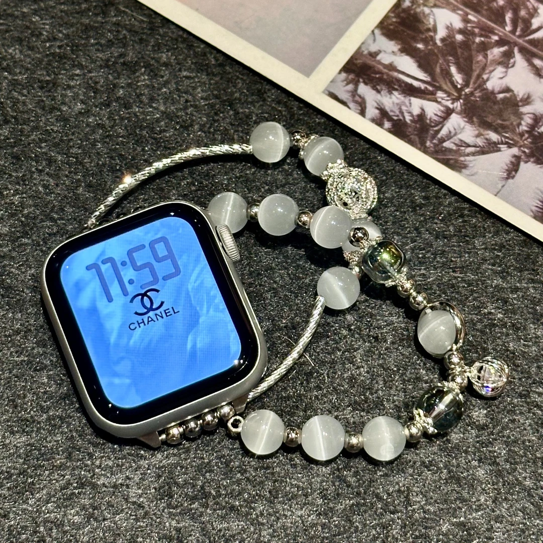 猫眼石砖石双链适用iwatch表带S10苹果手表applewatch46MM42MM女