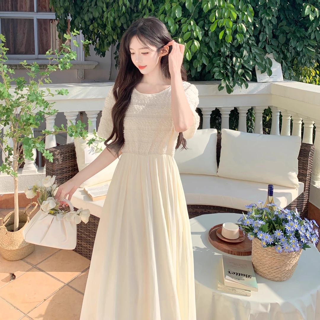大码女装法式温柔风收腰连衣裙夏胖mm氛围感显瘦遮肚气质仙女长裙