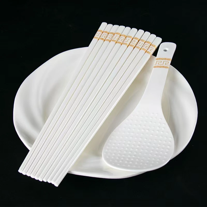 「金如意筷子防霉10双」家用筷子高档防滑防菌不发霉勺子汤勺