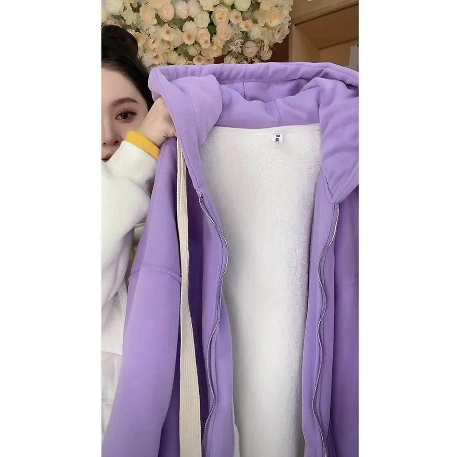 《8591》2024新款百搭休闲加绒加厚连帽开衫宽松外套BJR